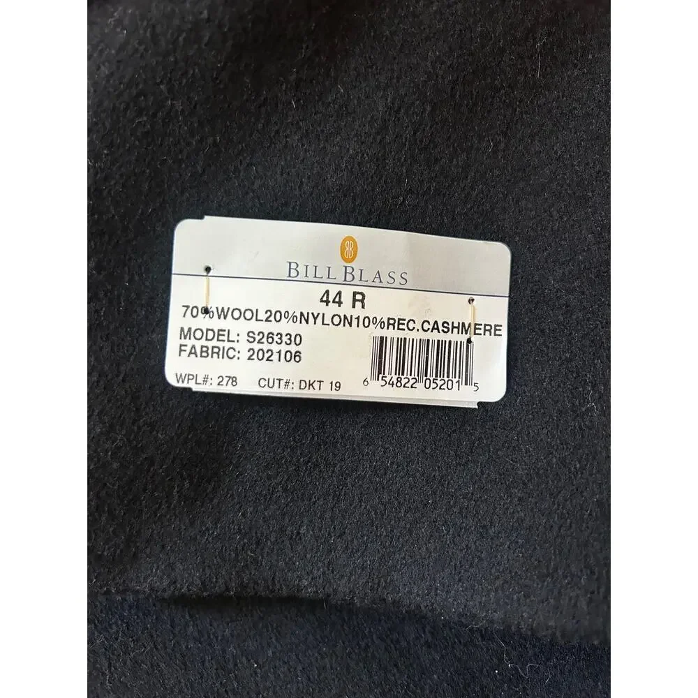 Bill Blass Black Label Overcoat 44R Black Cashmere Blend Wool Coat - Picture 4 of 9